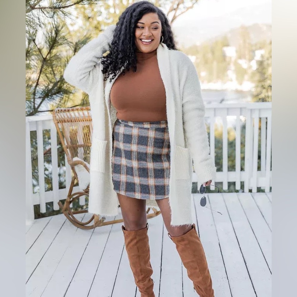Stuck On You Rust Plaid Skater Skirt size small